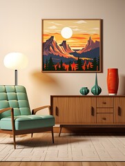 Mid-Century Modern Landscape Canvas Prints for Retro Living Room Decor