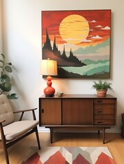 Mid-Century Modern Prints: Vintage Palette and Sunset Painting