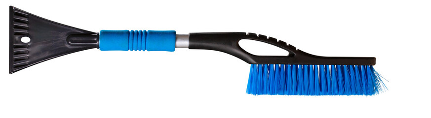 A window scraper combined with a broom for sweeping snow. Isolated background.
