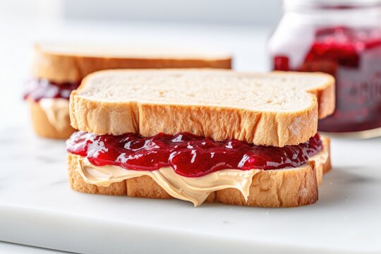 Peanut Butter and Jelly Sandwich on a White Kitchen Counter