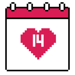 Obraz premium Vector illustration pixel calendar heart date 14.