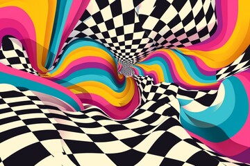set of 70s backgrounds in retro hippie style. Wave pattern, checkerboard, net. Texture vector illustration. Distorted in a psychedelic and Y2k aesthetic style