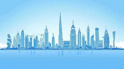 Dubai city skyline - towers and landmarks cityscape in liner style, vector  - obrazy, fototapety, plakaty