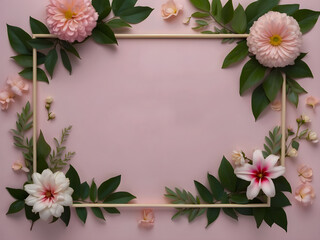 framework for invitation or congratulation,  a bouquet of pink flowers with leaves 