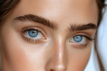 Intense and captivating, a woman's eyes reveal a world of beauty and expression, adorned with delicate eyelashes, bold eyebrows, and carefully applied toiletries