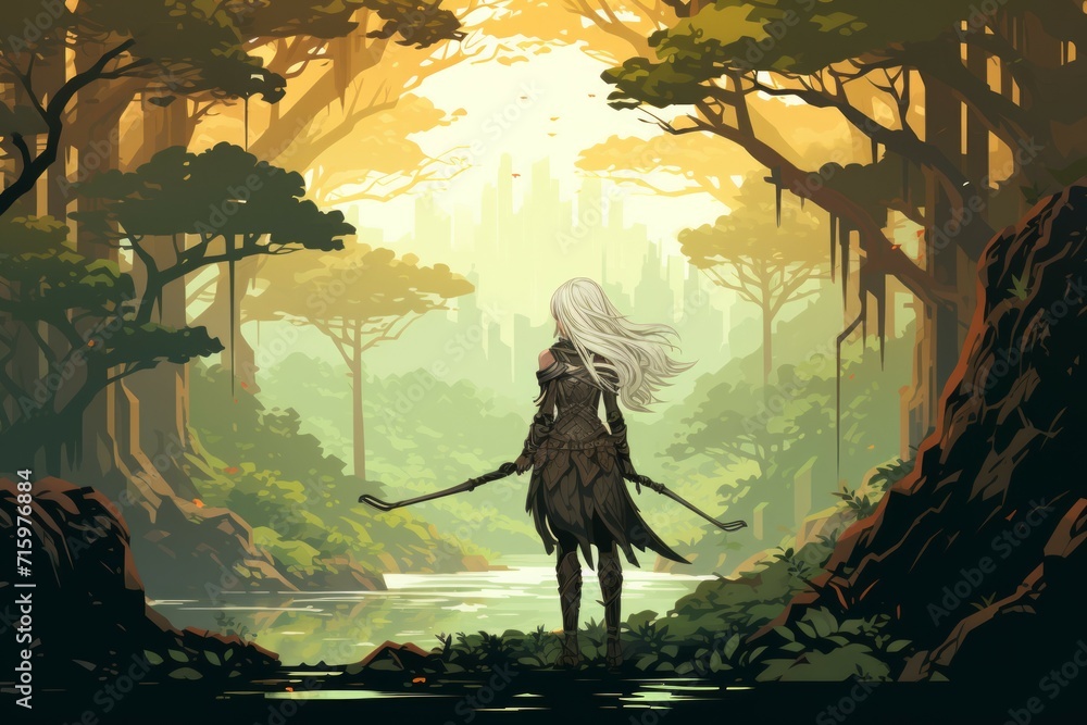 Wall mural Graceful elven archer - Generative AI