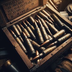 Military shells, artillery ammunition storage, manufacturing of weapons - obrazy, fototapety, plakaty