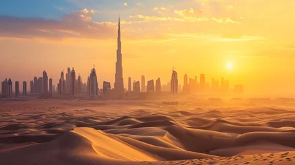 Fotobehang Dubai skyline in desert at sunset.  © Zahid