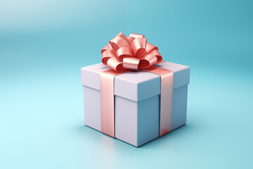 Obraz premium Gift or present for birthday, Valentines Day or Mothers Day. Beautifully decorated giftbox with ribbon bow isolated on pink background.