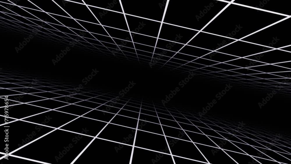 Poster 3d retro futuristic black and white abstract background. wireframe neon laser swirl grid lines with 