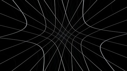 3d abstract spider web black and white background. Glowing neon light stripes in dark space. Lines isolated black. Modern texture pattern