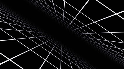 3d retro futuristic black and white abstract background. Wireframe neon laser swirl grid lines with stars. Retroway synthwave videogame sci-fi.  Disco music template