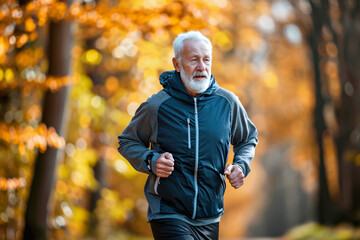 Obraz premium Senior Man Running for a Healthy, Longevity-Focused Lifestyle - Generative AI.