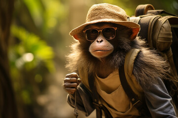 illustration of an tourist monkey in jungle. Created with Generative AI