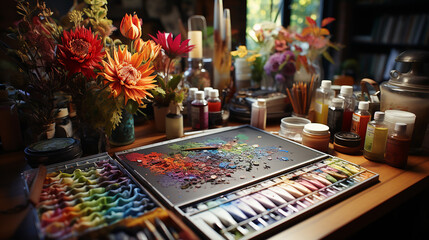 artist_desk_with_coloring_pages_and_a_lot_of_art_supp