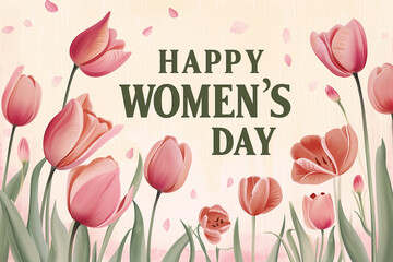 Happy Women's Day card with tulips. Generative AI