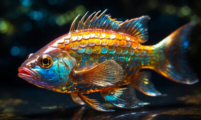bright fish. fish with shiny multi-colored golden scales