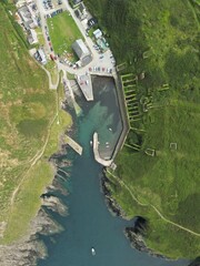 Porthgain harbour from above. Beautiful natural coastline in West Wales with former slate quarry....
