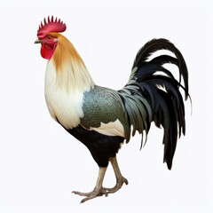 Vibrant rooster, full body, showcased against a white background.