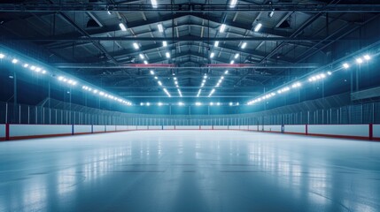 Empty ice hockey arena