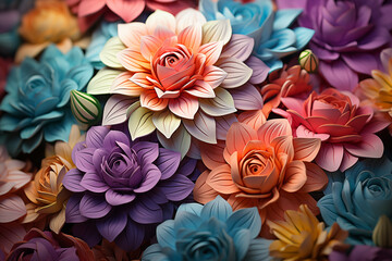 Colorful paper flowers texture background. Colorful paper flowers background.
