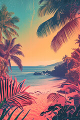 Tropical pop art collage art, vinateg style, vibrant colors, Generative AI