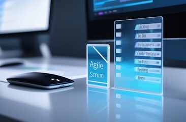 Agile development methodology concept on virtual screen. Technology concept. Scrum dashboard