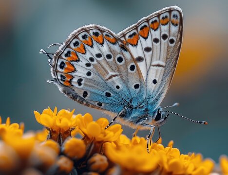 A vibrant lycaena butterfly delicately perches on a colorful flower, showcasing the intricate beauty of these essential pollinators in the natural world © Pinklife