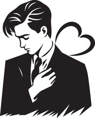 Celestial Bond Man in Love Logo with a Cosmic Flair Dreamy Devotion Whimsical Black Logo for the Romantic Dreamer