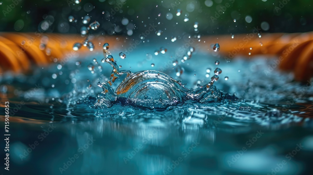 Poster a mesmerizing moment frozen in time as water splashes against itself, creating a fluid bubble with a