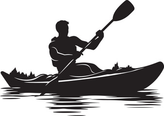 Paddle Prowess Black Logo for the Skilled Man Kayaking Enthusiast Whitewater Whisperer Vector Icon in Stylish Black for the Rapids Expert