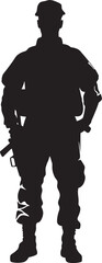 Rapid Response Vector Emblem of a Military Professional Ready for Action Night Ops Marksman Black Logo Depicting a Military Man with Gun in Stealth Mode