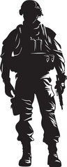 Rapid Response Guardian Stylish Emblem of a Soldier Ready for Immediate Action Night Ops Rifleman Iconic Design of a Military Man with Gun in Stealth Mode