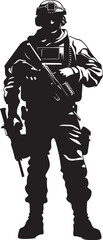 Shadow Warrior Stylish Vector Icon of a Military Man with Gun in Stealthy Black Night Ops Marksman Iconic Design Featuring a Soldier with a Gun in Bold Black