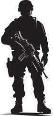 Night Ops Marksman Iconic Design Featuring a Soldier with a Gun in Bold Black Camo Enforcer Sleek Black Logo Illustrating a Soldier with a Gun in Military Camouflage