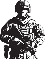 Rapid Response Sniper Sleek Vector Logo of a Soldier Ready for Immediate Action Camo Guardian Iconic Design of a Military Man with a Gun in Camouflage