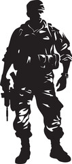 Camo Guardian Iconic Design of a Military Man with a Gun in Camouflage Shadow Sniper Black Logo Illustrating a Military Marksman Aiming with Precision