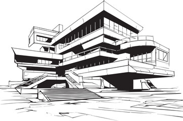 Chromatic Contours Vector Icons Showcase the Intricacies of Modern Architecture in Bold Black Urban Simplicity Chic Black Icons Portray the Elegant Side of Modern Building Design