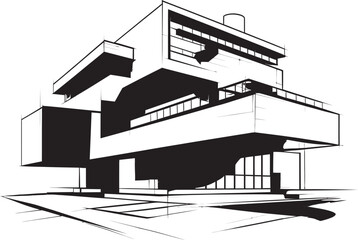 Urban Zenith Bold Black Icons Unveil the Peak of Modern Building Design Chromatic Contours Vector Icons Showcase the Intricacies of Modern Architecture in Bold Black