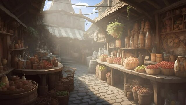 Animated Vtuber Background of a Medieval Market
