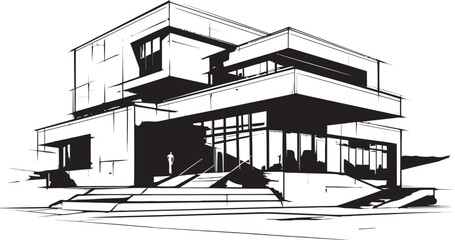 City Noir Elegance Exterior Design Vector Icon in Sleek Black Monochrome Marvels Iconic Black Logo Illustrating Modern Building Architecture