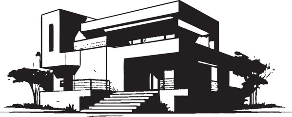 Chromatic Contours Harmony Vector Icons Capture the Intricacies of Modern Architecture in Bold Black Skyward Silhouettes Envisioned Iconic Black Logos Define the Zenith of Modern Building Exterior De