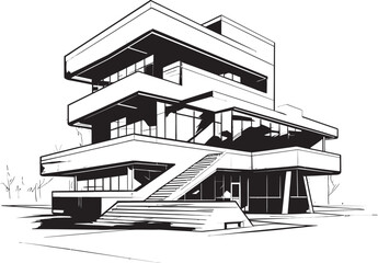 Architectural Noir Sleek Logo Illustrating the Modern Elegance of Buildings Metropolitan Mastery Black Icon Design Depicting Cutting Edge Exterior Architecture
