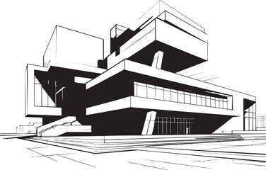 Elevated Elegance Black Icon Depicting the Sophistication of Modern Exterior Design Urban Symmetry Sleek Vector Illustration of Contemporary Building Architecture in Black