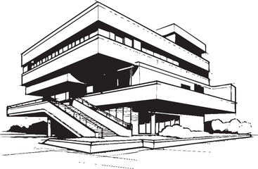 Chromatic Contours Exterior Design Emblem Illustrating Modern Architecture in Black Noir Cityscapes Vector Logo for Modern Building Architecture Exterior Design