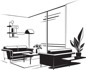 Noir Living Essence Stylish Black Logo Designs Illuminate the Essence of Modern House Interiors Interior Symmetry Vector Icons in Bold Black Showcase the Harmonious Design of Modern House Interiors