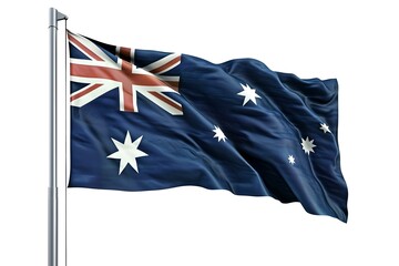 Waving australian national flag on pole, vivid blue with stars and union jack. patriotic image for celebration and events. high-quality illustration for stock. AI