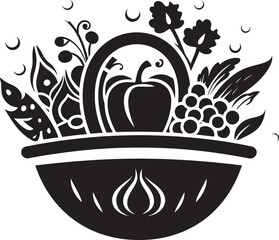 Divine Delights Black Iconic Design for 90 Words of Nutritional Excellence Epicurean Euphoria Vector Emblem for a Nutritional Fruit Feast