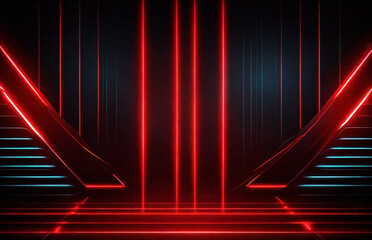 Futuristic black technology background with red neon lines. Glowing vector banner design, dark color, realistic. texture for banners graphics, design and decoration