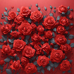 bouquet of roses, Natural red roses background, flowers wall, UHD drawing, pen and ink, perfect composition, beautiful detailed. AI generated	